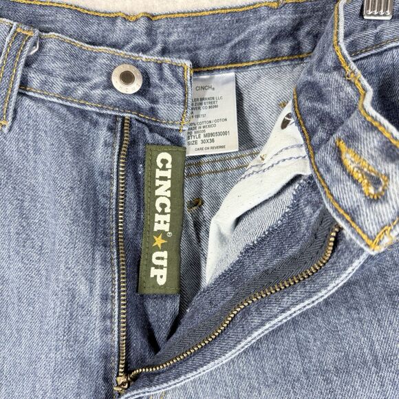 Cinch Green Label Jeans Mens 30x36 Blue Relaxed Tapered Fit Light Wash Denim - Picture 5 of 13